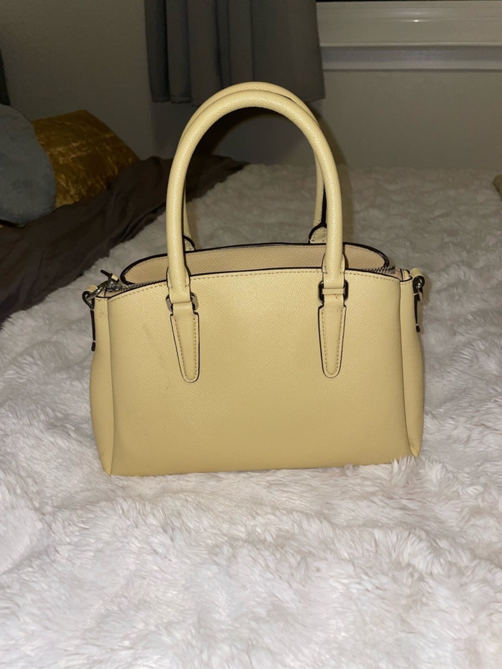 Coach Pebbled Leather Top-Handle Satchel - Light Yellow- canary yellow - Picture 7 of 10